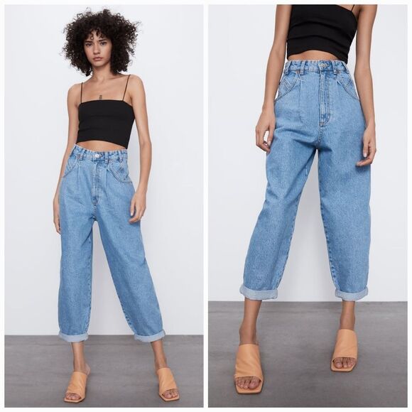 ZARA Ultra High Rise Slouchy Relaxed Fit Balloon Crop Jeans Blogger Favorite 10 - Picture 1 of 15